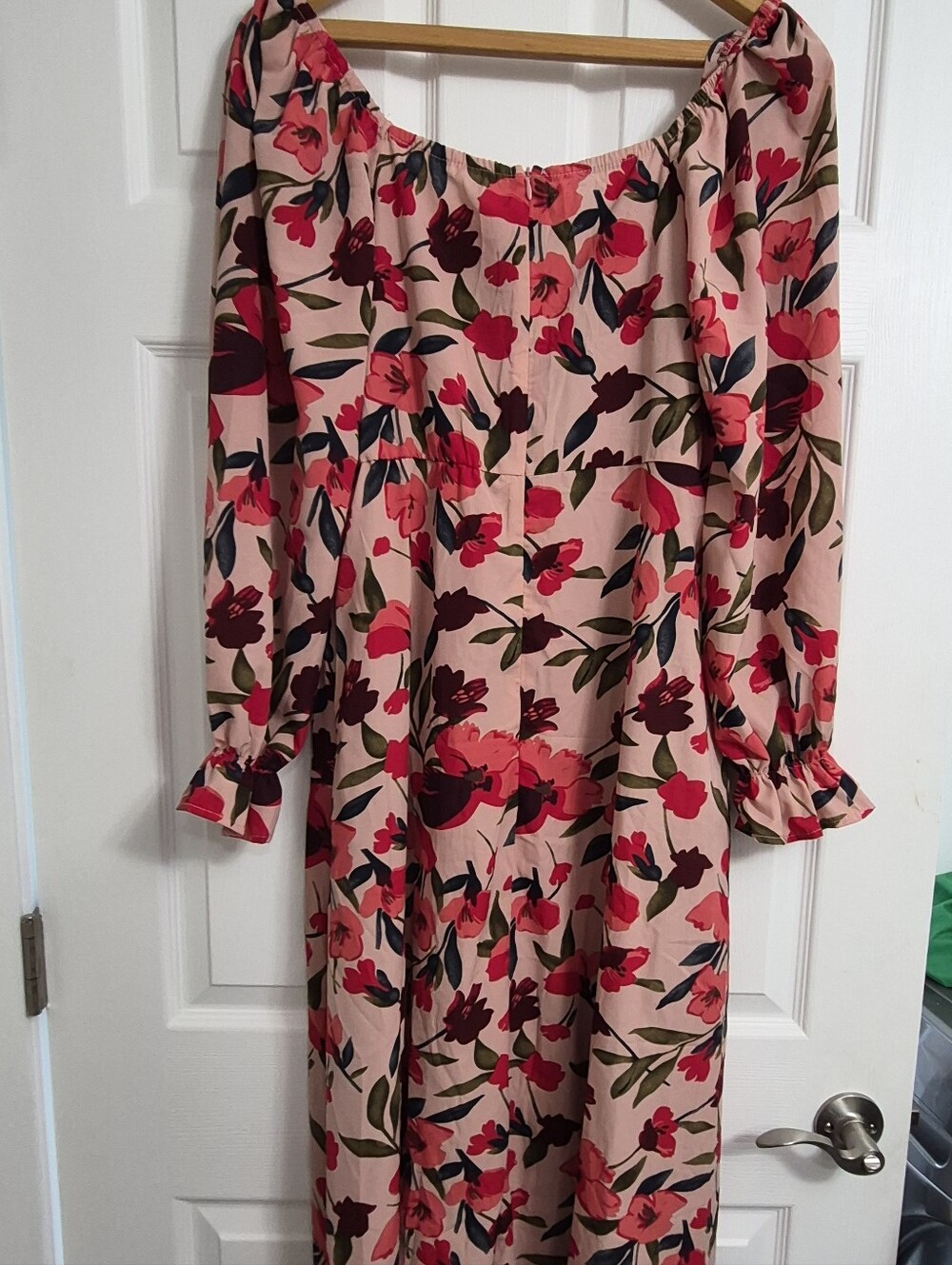 Blush Pink Floral Off-Shoulder Maxi Dress
